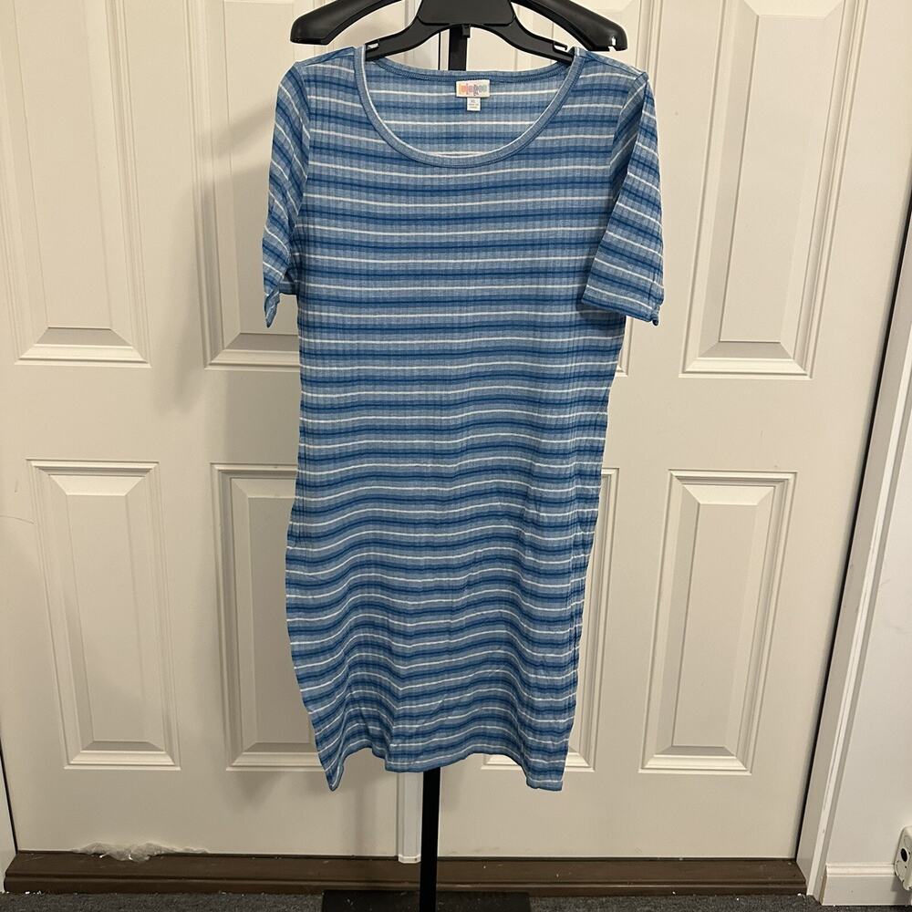 Lularoe Women's Scoop Neck Stripped Blue White Julia Dress XL Extra Large